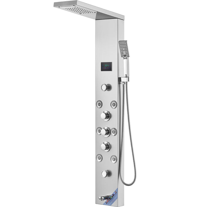 Shower Panel System, 6 Shower Modes, LED &amp; Screen Hydroelectricity Shower Panel Tower, Rainfall, Waterfall, 8 Massage Jets, Tub Spout, Handheld Shower, Stainless Steel Wall-Mounted Shower Set