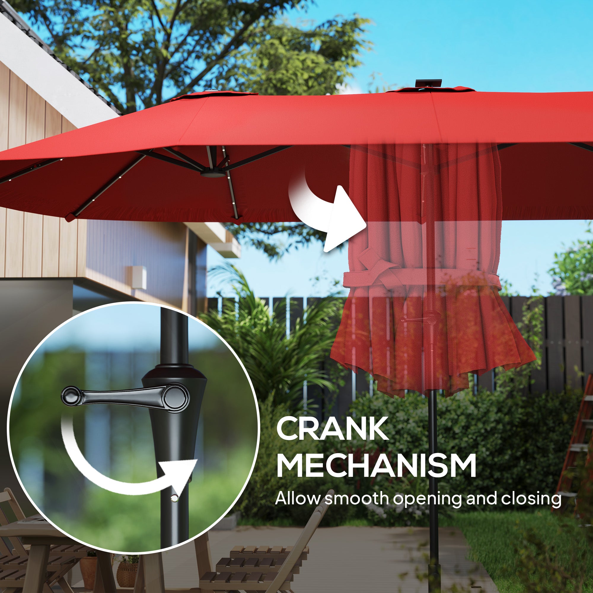 13ft Double-Sided Market Umbrella, Large Patio Umbrella with Solar Lights