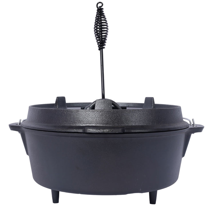 Pre-Seasoned Cast Iron Dutch Oven for Camping, Fireplace Cooking, BBQ &amp; Baking, with Lid &amp; Leg Base