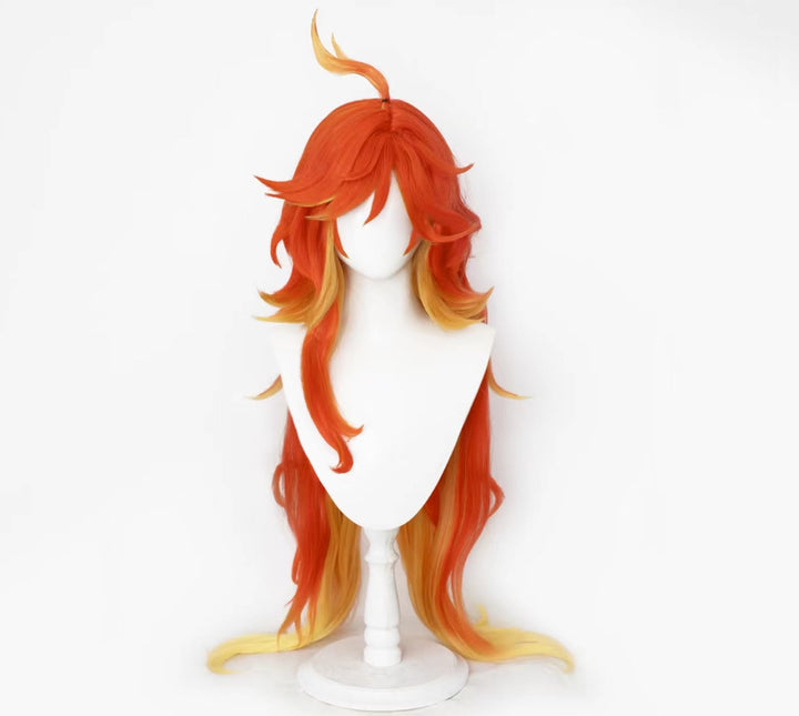 Mavuika Wig Cosplay Genshin Impact 110cm Orange Mixed Yellow Gradient Long Hairs for Adult Women Cos Mavuika Role Playing Party Halloween Christmas