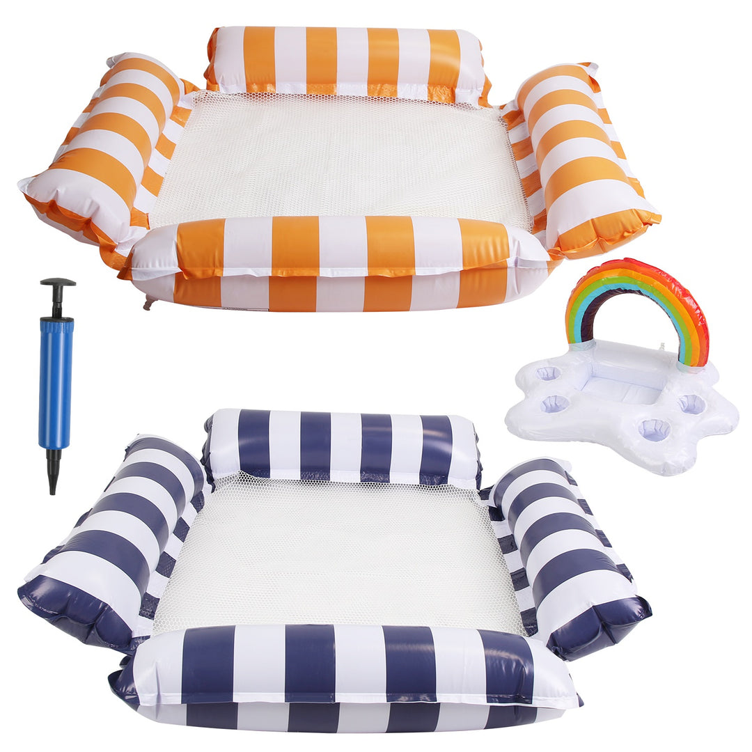 Inflatable Pool Float Set | 3-Pack | 2 Water Hammocks + Drink &amp; Snack Float | Air Pump Included