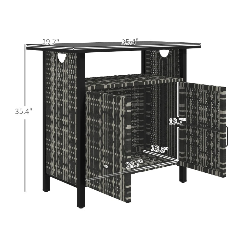 Outdoor Pool Towel Storage Cabinet | PE Rattan &amp; Steel | Mixed Gray