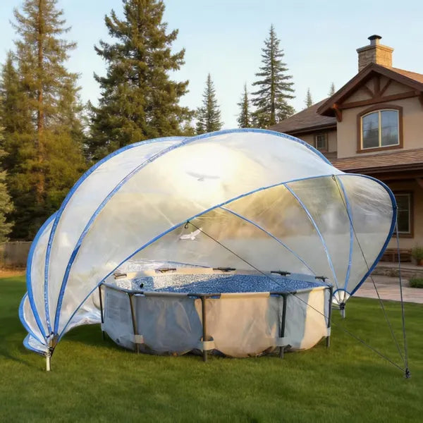 18-foot Retractable Pool Cover, PVC Film Fiberglass Rod Pool Fence, Outdoor Swimming Pool Accessories