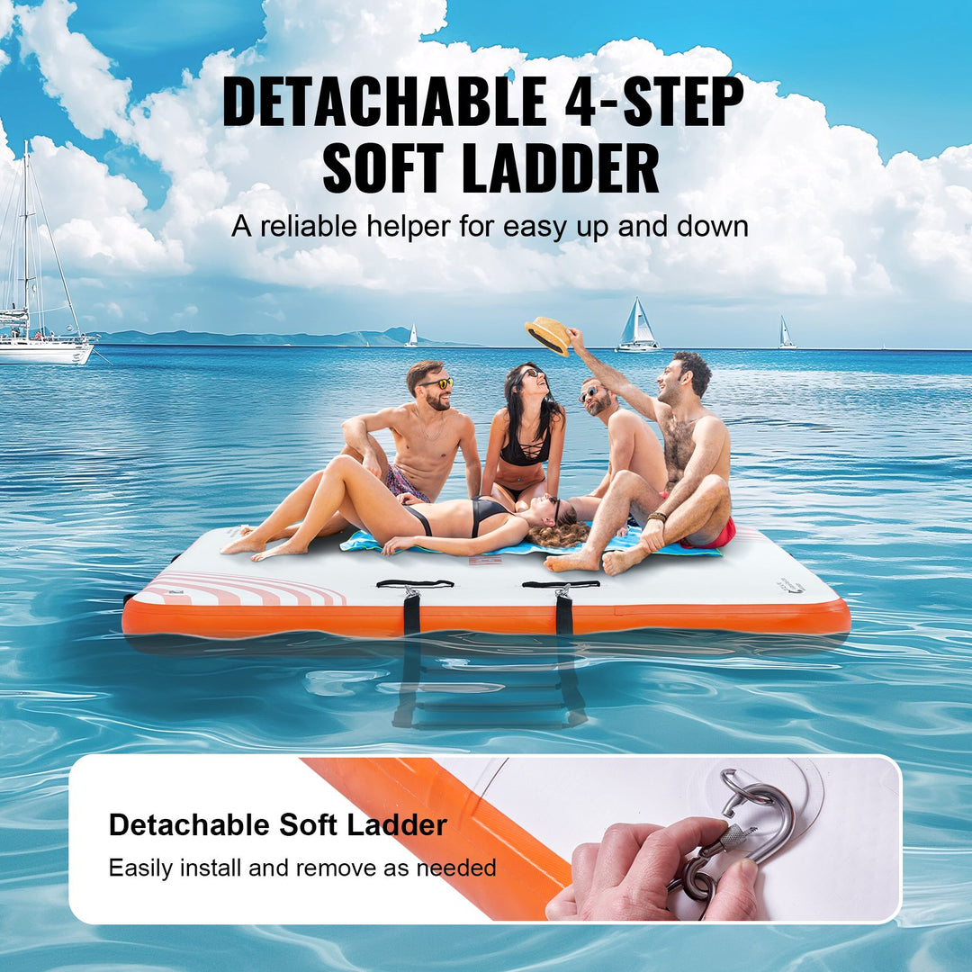 Inflatable Floating Dock 6x5ft | Non-Slip Platform with Ladder, D-Rings &amp; Carrying Bag