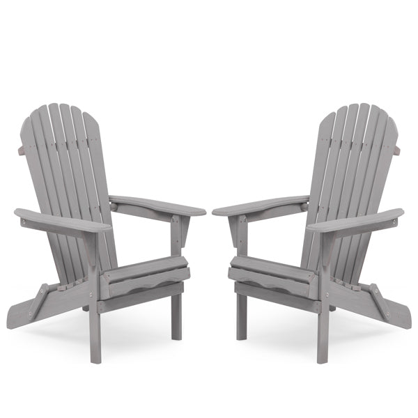 Adirondack Chair Set of 2 | Solid Wood | Folding | Gray | Outdoor Patio