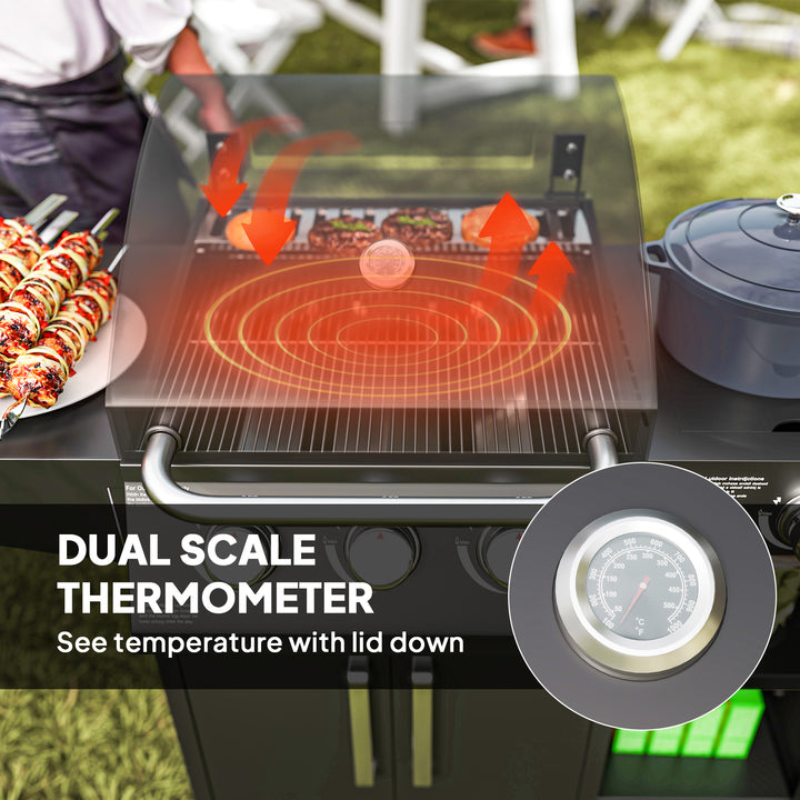 3 Burner Propane Gas Grill with Side Burner Barbecue Grill with Shelves, 9.5 KW Output, 310 Sq. in. Cooking Area