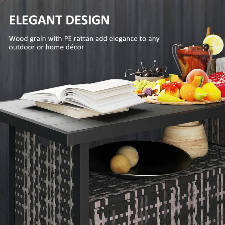 Outdoor Pool Towel Storage Cabinet | PE Rattan &amp; Steel | Mixed Gray