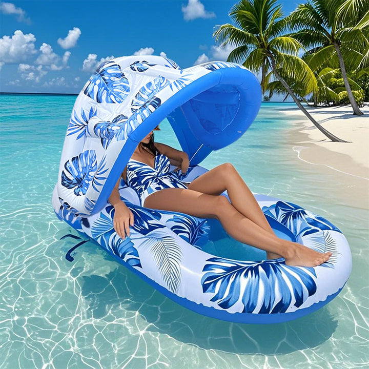 Pool Float with Cup Holder &amp; Sunshade | Thick Large Float with Air Pump