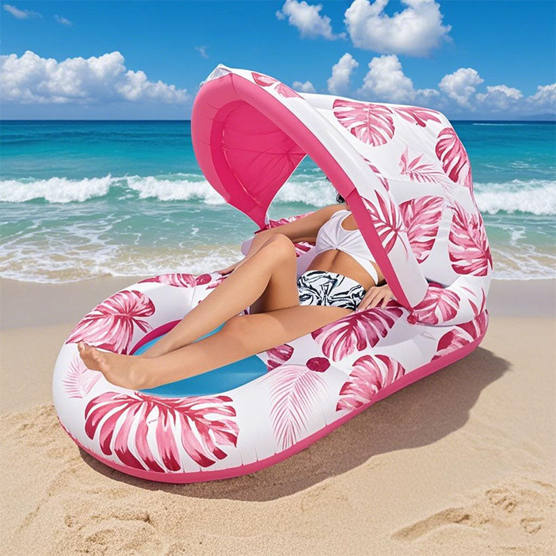 Pool Float with Cup Holder &amp; Sunshade | Thick Large Float with Air Pump