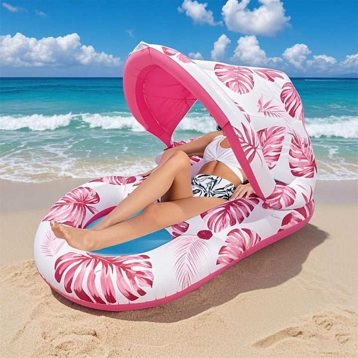 Pool Float with Cup Holder &amp; Sunshade | Thick Large Float with Air Pump