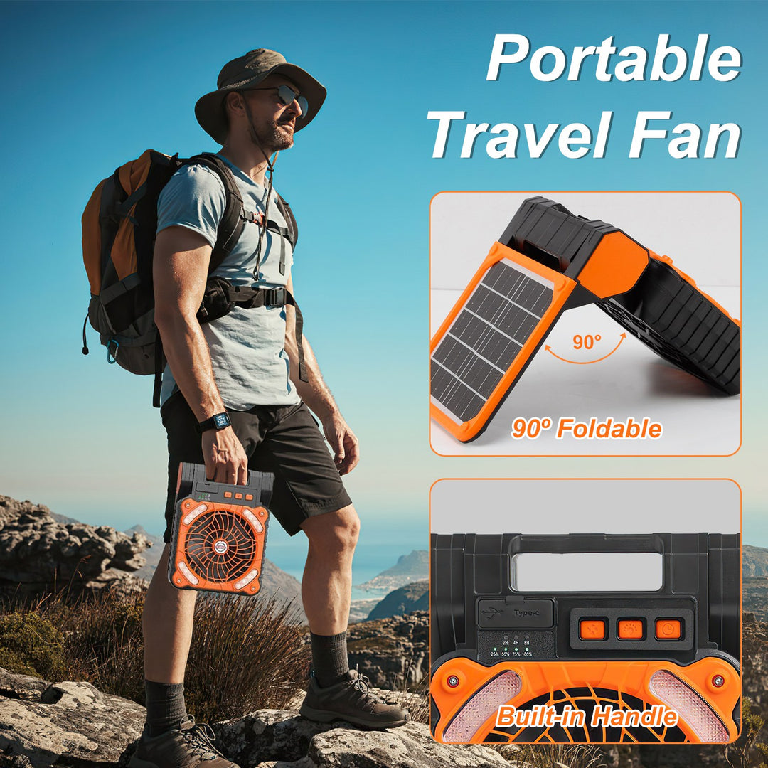 Solar Beach &amp; Pool Fan with LED Lantern | 5200mAh Rechargeable, 4 Speeds &amp; Power Bank