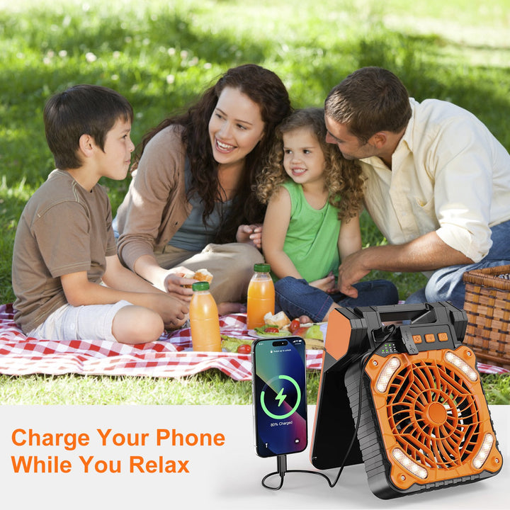 Solar Beach &amp; Pool Fan with LED Lantern | 5200mAh Rechargeable, 4 Speeds &amp; Power Bank