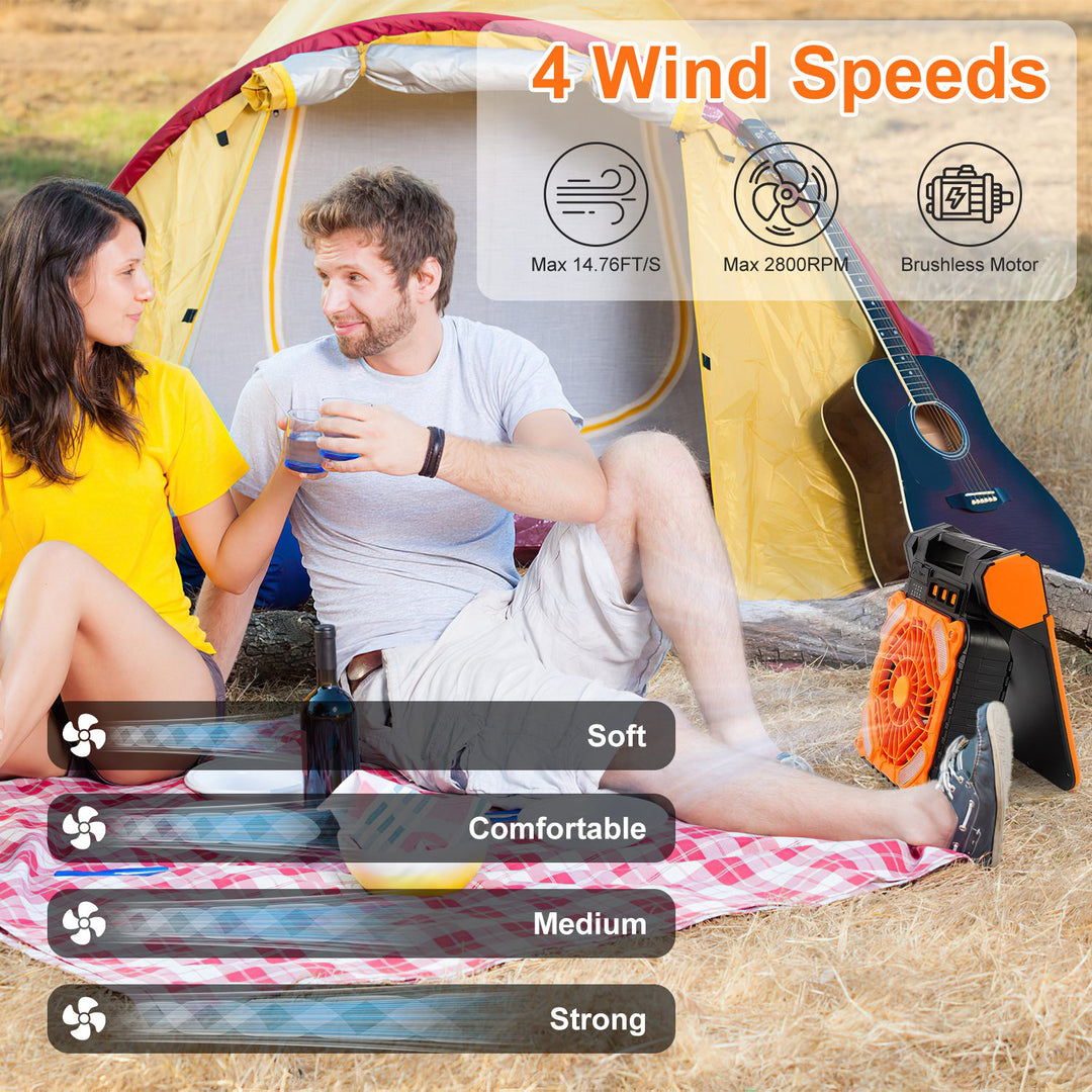 Solar Beach &amp; Pool Fan with LED Lantern | 5200mAh Rechargeable, 4 Speeds &amp; Power Bank