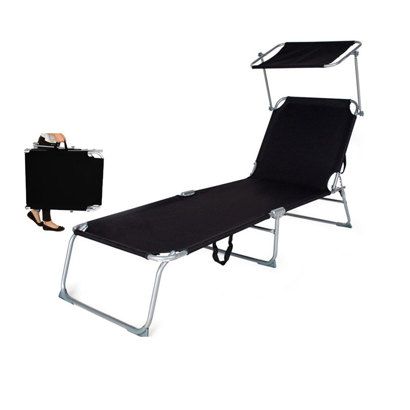 Outdoor Folding Lounge Chair with Awning – Tri-Fold Camping Bed