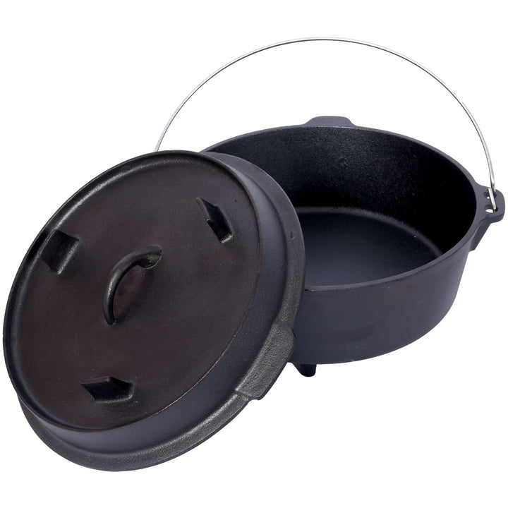 Pre-Seasoned Cast Iron Dutch Oven for Camping, Fireplace Cooking, BBQ &amp; Baking, with Lid &amp; Leg Base