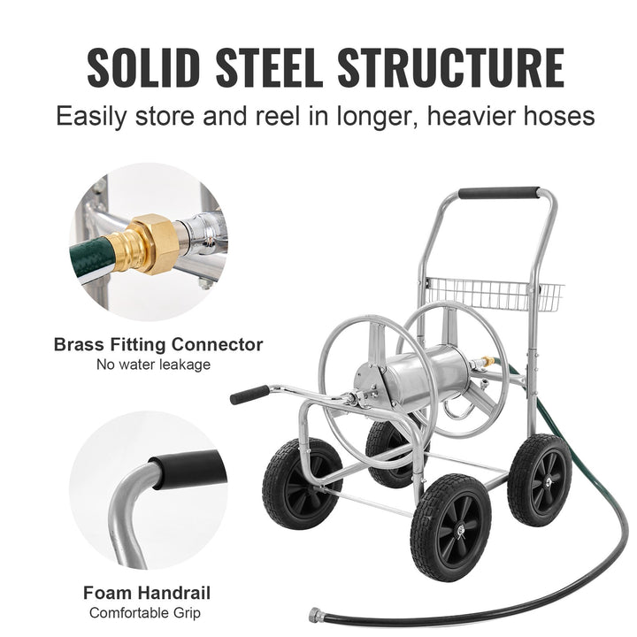 Hose Reel Cart, Hold Up To 250 Ft Of 5/8’’ Hose, Garden Water Hose Carts Mobile Tools With 4 Wheels, Heavy Duty Powder-coated Steel Outdoor Planting With Storage Basket, For Garden, Yard, Lawn