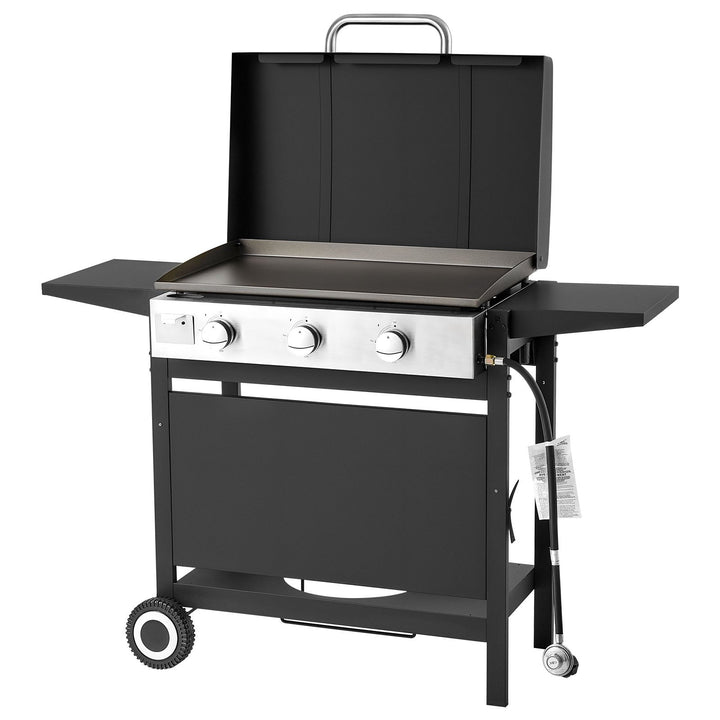 Gas Griddle, 3-Burner Flat Top Grill, Propane Griddle With Wheels, Lid, 3 X 11000 BTU Outdoor Flat Top Grills For Pan-Frying, Grilling, Stir-Frying, &amp; BBQ, Pulse Ignition, Removable Top Design
