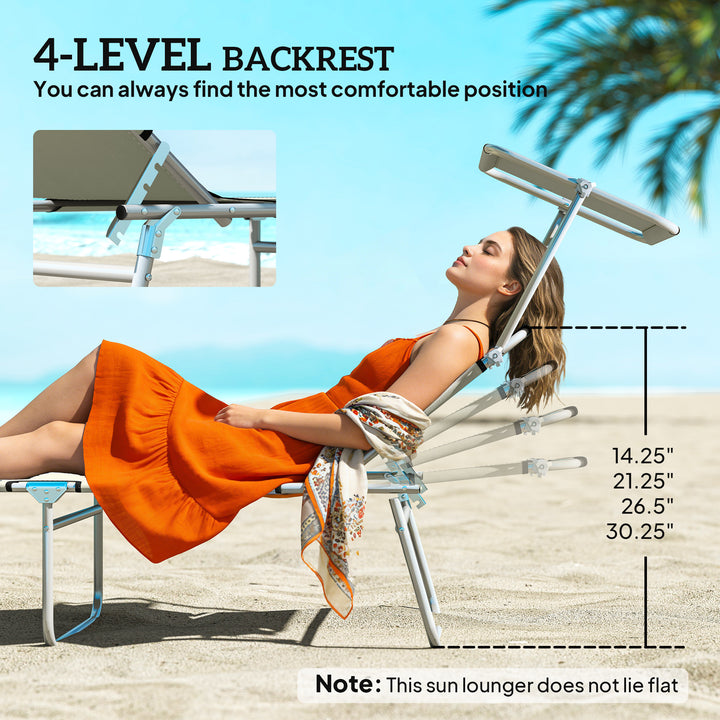 Outdoor Pool Chaise Lounge Chair | Folding Tanning Chair with Detachable Sun Shade | Cream White