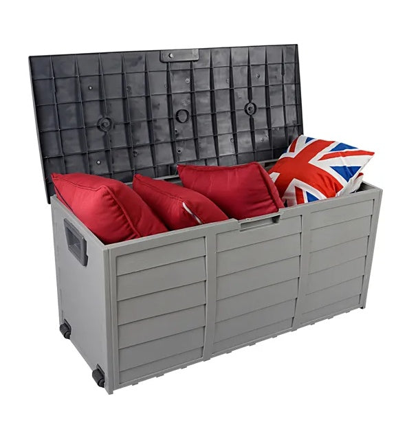 75 Gal / 260L Outdoor Garden Storage Deck Box with Wheels &amp; Lockable Lid, Grey