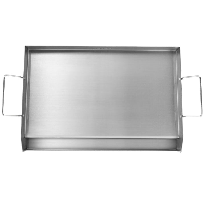 Stove Top Griddle, 23.5"x16" Pre-Seasoned Stainless Steel Griddle, Rectangular Double Burner Griddle Pan, Non-Stick Family Pan Cookware With Handles And Oil Groove, For BBQ, Gas Grills, Silver