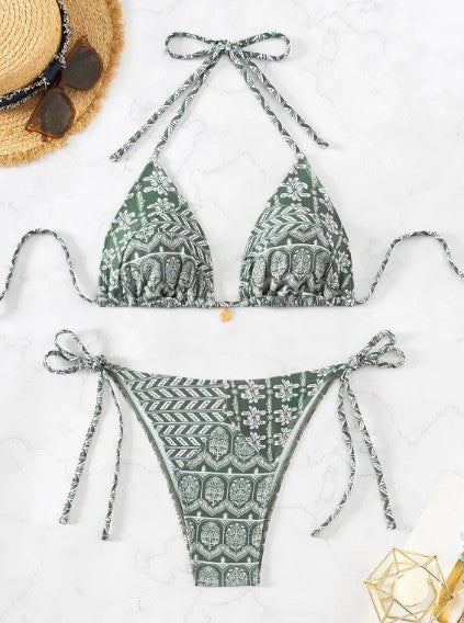 Printed Bandage Split Bikini Set