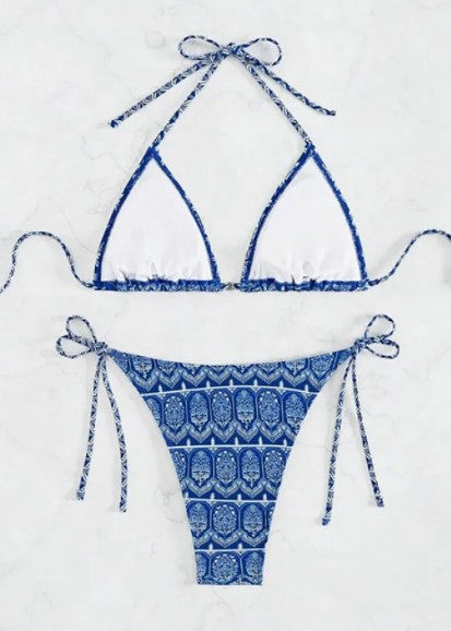Printed Bandage Split Bikini Set