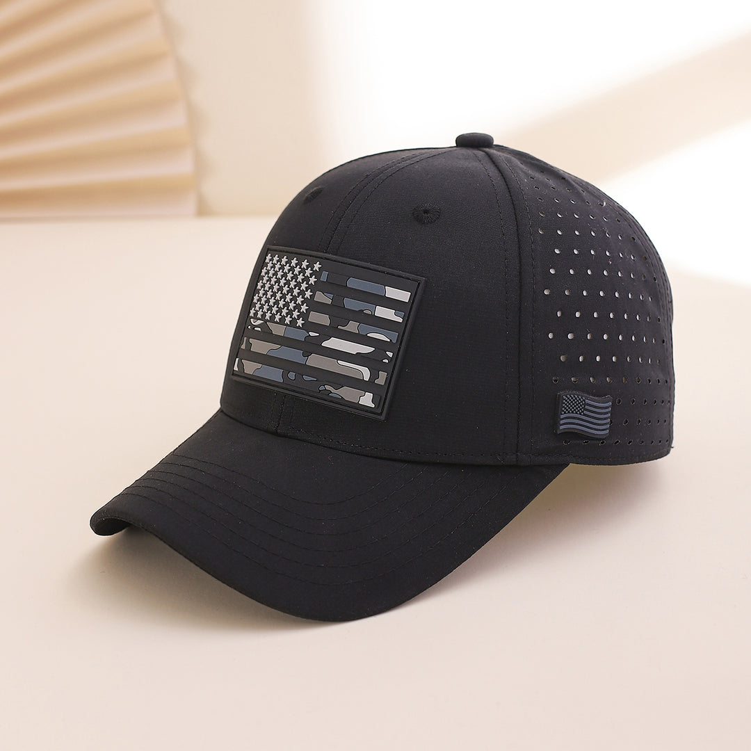 Cross-border Fashion Breathable Mesh Baseball Cap With Classic Contrasting Color National Flag Label And Curved Brim Baseball Cap. Suitable For Casual Outings And Versatile Wear.