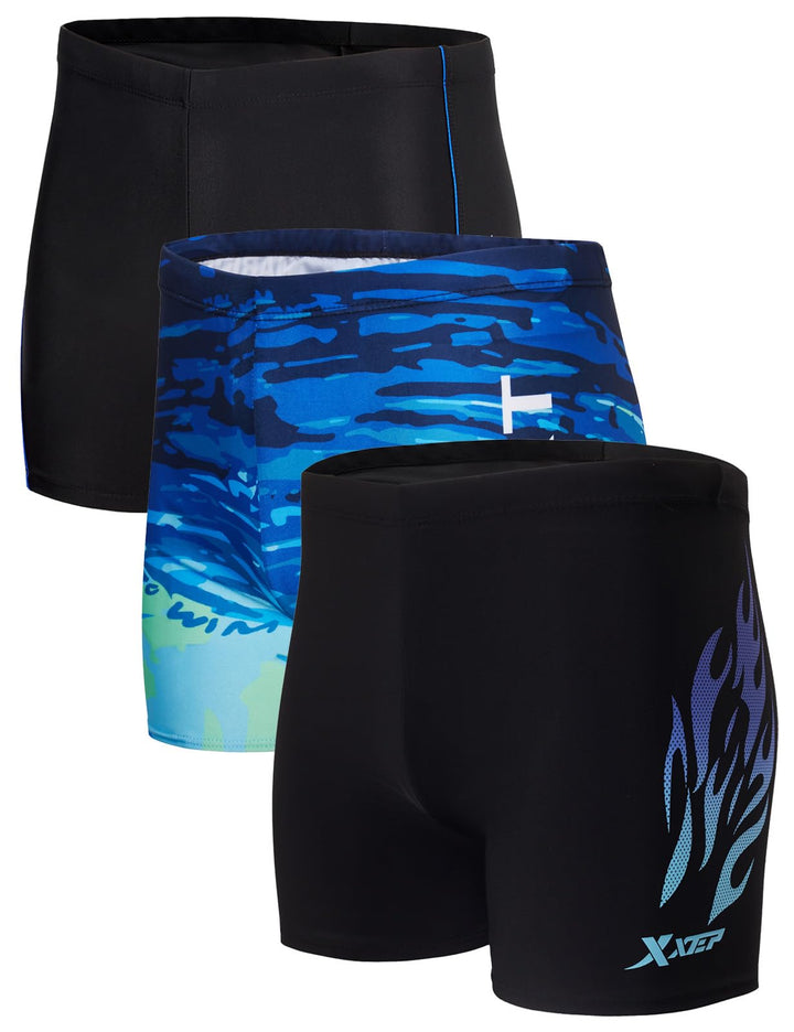 KANAV 3 Pack Mens Athletic Square Leg Swimsuit Jammers Durable Compression Swim Briefs Training Bathing Swimming Shorts