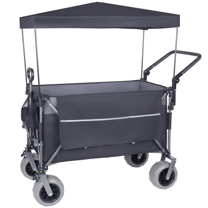 Multi- Functional Push- Pull Folding Wagon Cart With Rotating Handle &amp; Canopy  9 X4  Beach Tires For Camping &amp; Beach  Load Capacity 480lbs  300L Large Capacity For Transport  Groceries  Outdoor Use