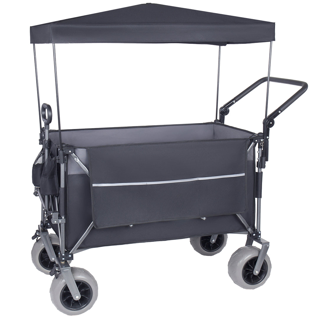 Multi- Functional Push- Pull Folding Wagon Cart With Rotating Handle &amp; Canopy  9 X4  Beach Tires For Camping &amp; Beach  Load Capacity 480lbs  300L Large Capacity For Transport  Groceries  Outdoor Use