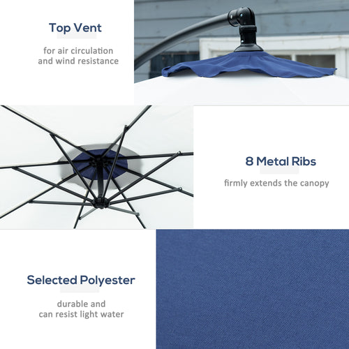 10 FT Cantilever Offset Patio Umbrella with Crank & Cross Base | Navy Blue