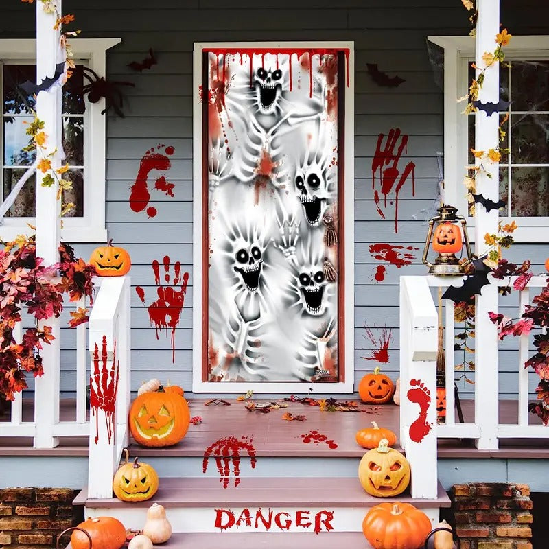 3D Scary Skeleton Door Cover for Indoor Outdoor Decor