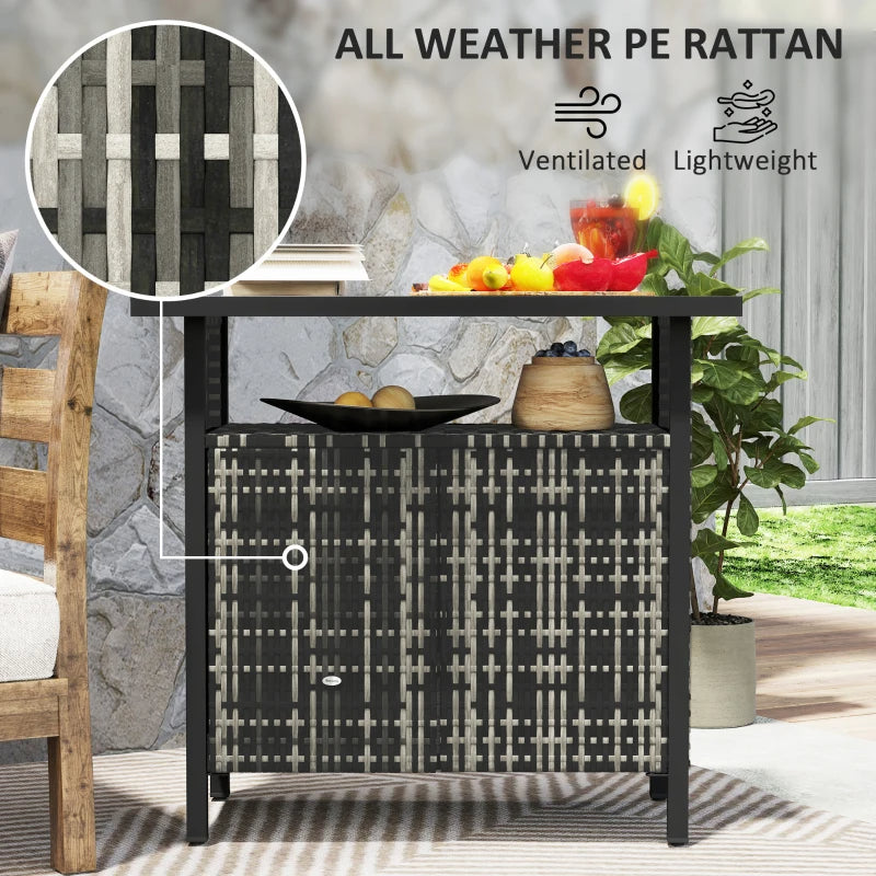 Outdoor Pool Towel Storage Cabinet | PE Rattan &amp; Steel | Mixed Gray