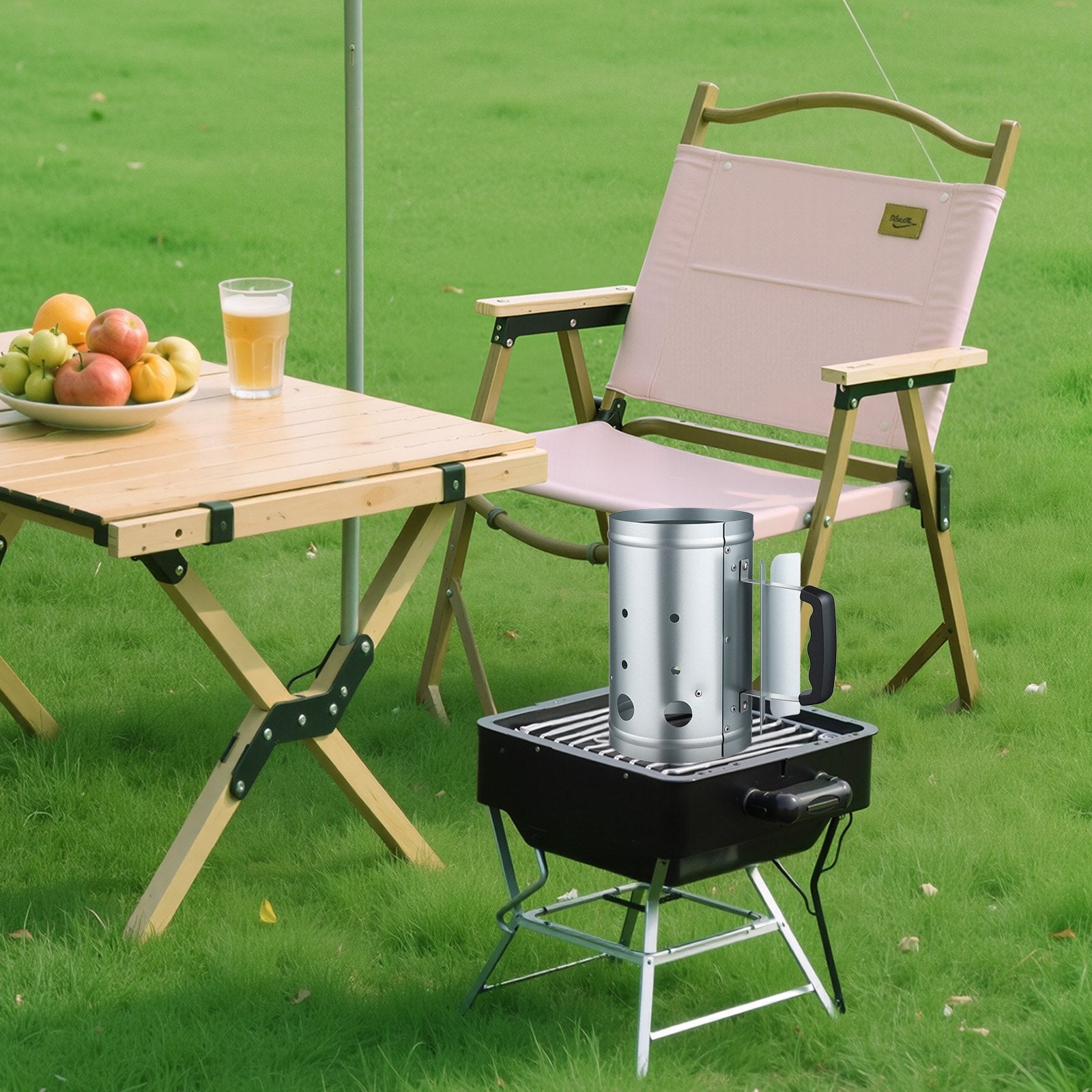 Charcoal Chimney Starter Heavy Duty Steel 4 Lbs Capacity BBQ Grill Fireplace