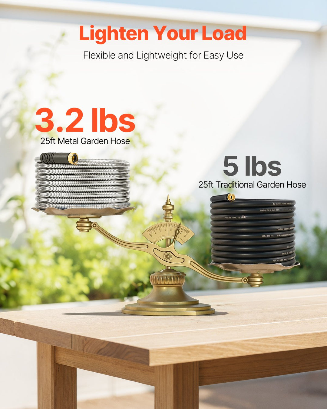 Metal Garden Hose 25 Ft, Rust Proof Stainless Steel Water Hose, Heavy Duty Backyard Hose With 10 Function Nozzle, No-Kink &amp; Flexible Water Pipe, Lightweight Metal Hose For Yard, Outdoor