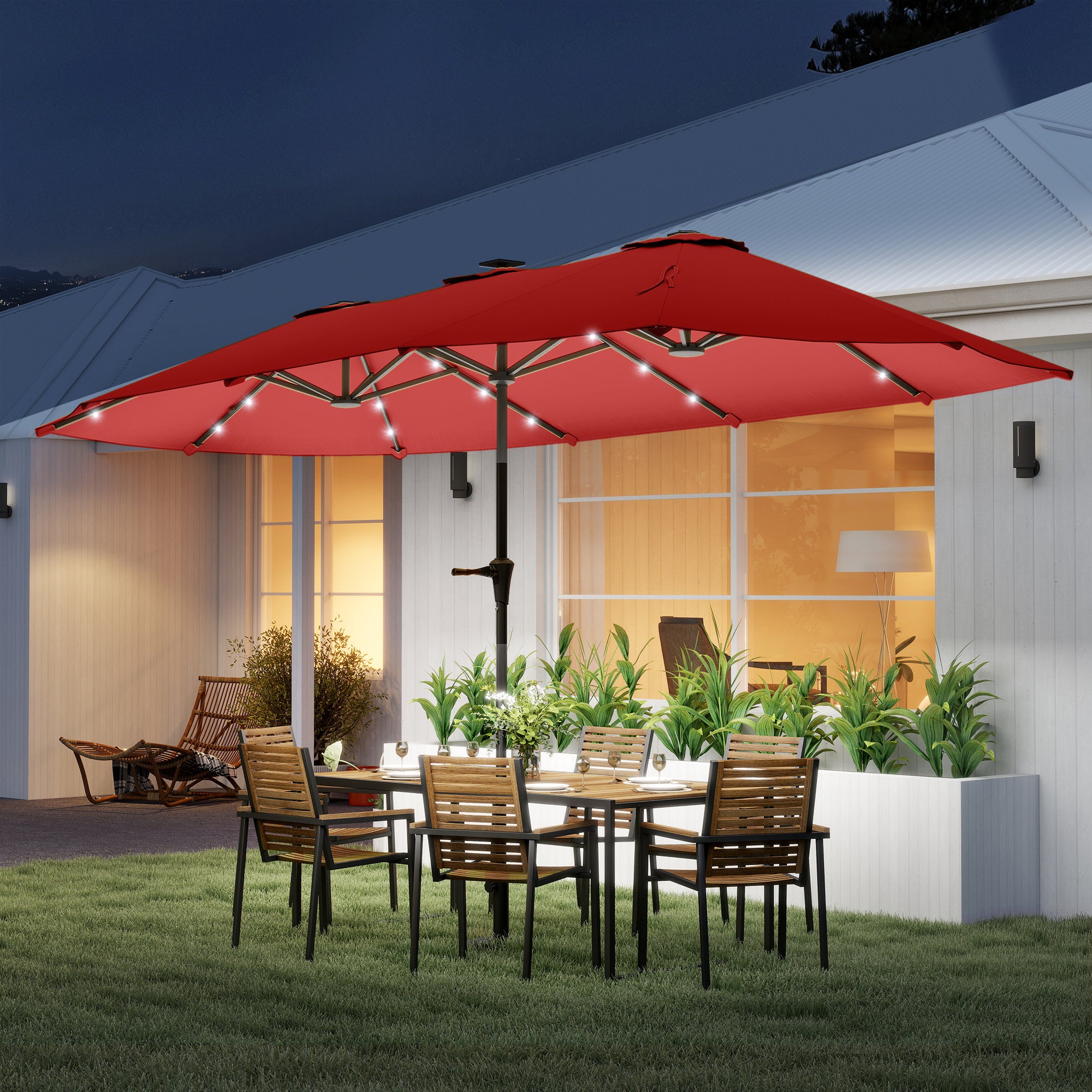 13ft Double-Sided Market Umbrella, Large Patio Umbrella with Solar Lights