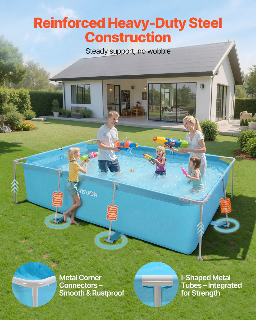 Steel Frame Above Ground Swimming Pool 118 X 78 X 30 In Rectangular Blue