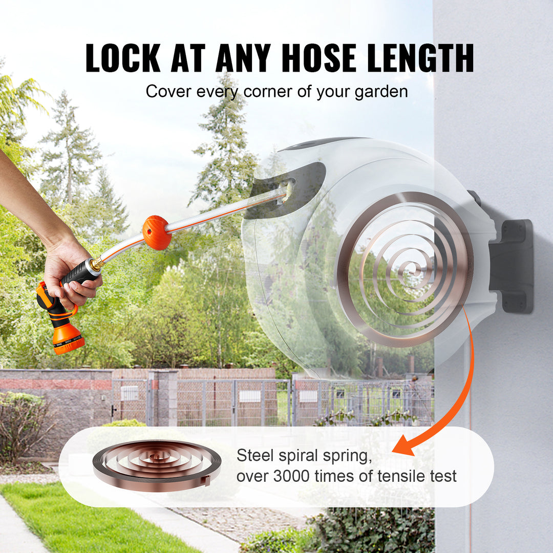 VEVOR Retractable Hose Reel Water Hose Reel   Swivel Wall-Mounted