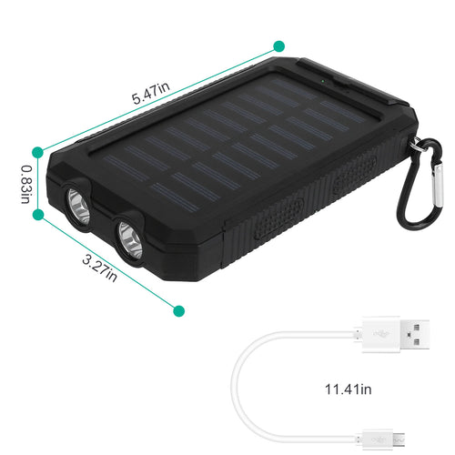 10,000mAh Solar Power Bank | Dual USB, SOS LED Flashlight & Compass | Camping & Hiking