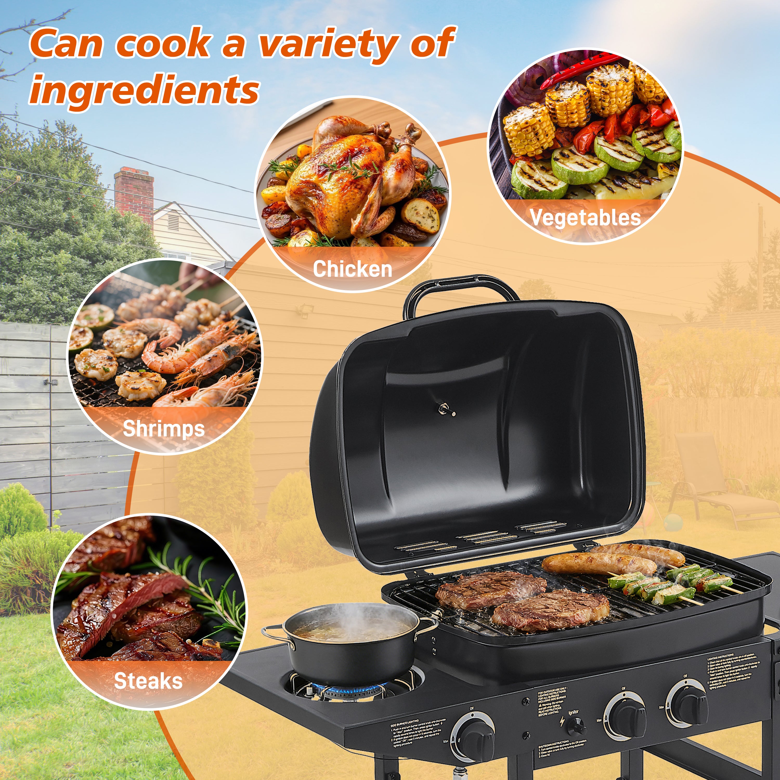 2-Burner Outdoor Propane Gas Grill | 24,000 BTU | Side Burner & Side Tables