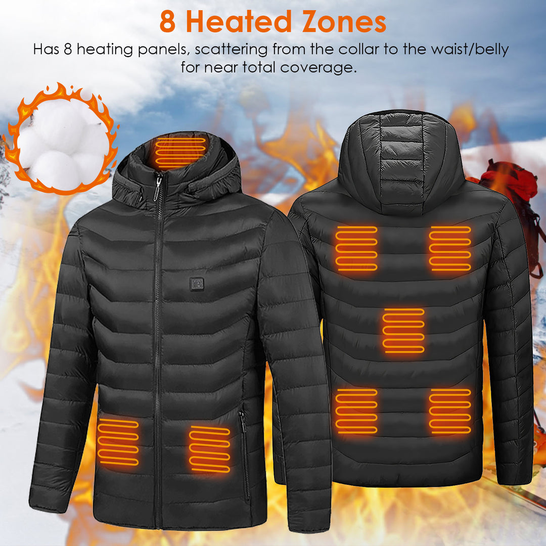 USB Heated Jacket – 8 Heating Zones, Detachable Hood