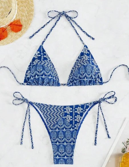 Printed Bandage Split Bikini Set