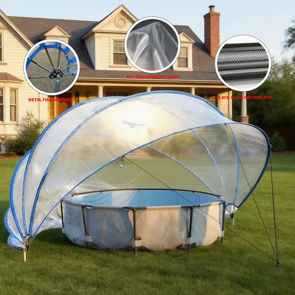 18-foot Retractable Pool Cover, PVC Film Fiberglass Rod Pool Fence, Outdoor Swimming Pool Accessories