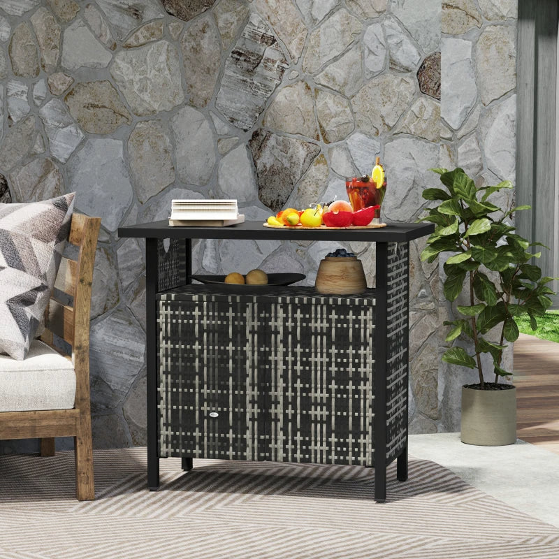 Outdoor Pool Towel Storage Cabinet | PE Rattan &amp; Steel | Mixed Gray