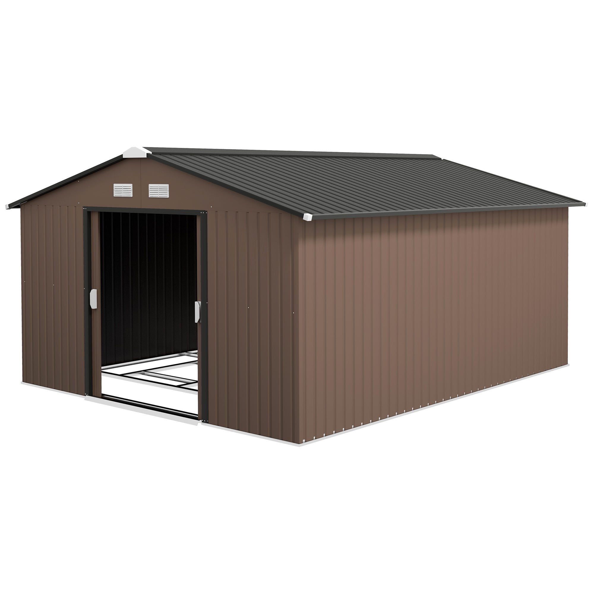 Garden Metal Shed, Storage Shed Utility Storage with Double Locking Doors for Bike, Yard Tools, Brown