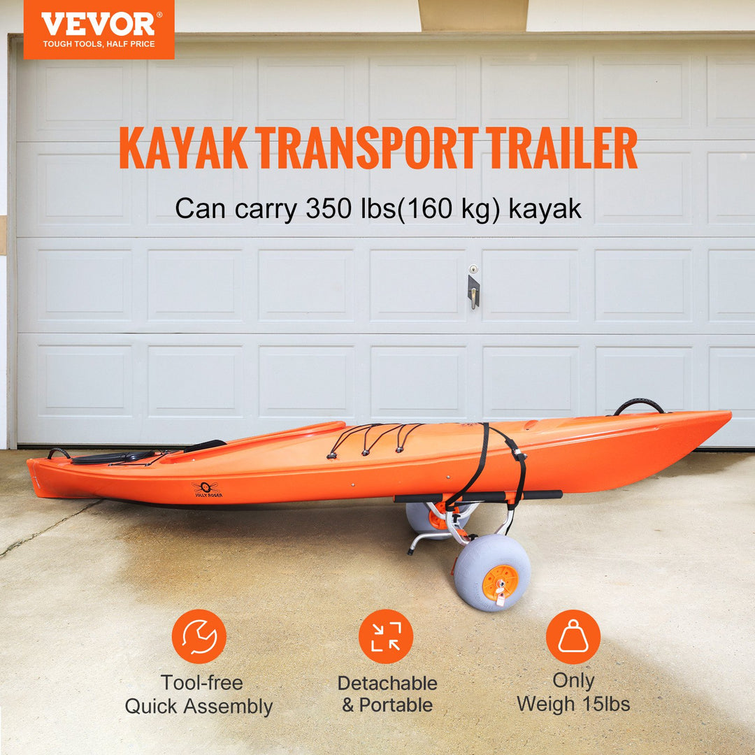 Heavy Duty Kayak Cart | 350 lb Capacity | 12" Sand Tires | Foldable Canoe Trolley