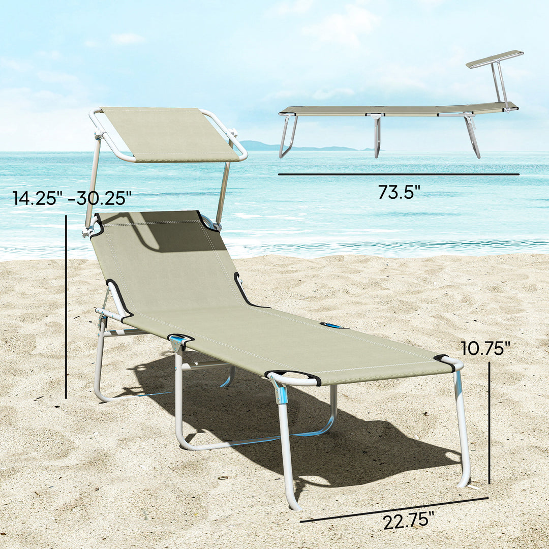 Outdoor Pool Chaise Lounge Chair | Folding Tanning Chair with Detachable Sun Shade | Cream White