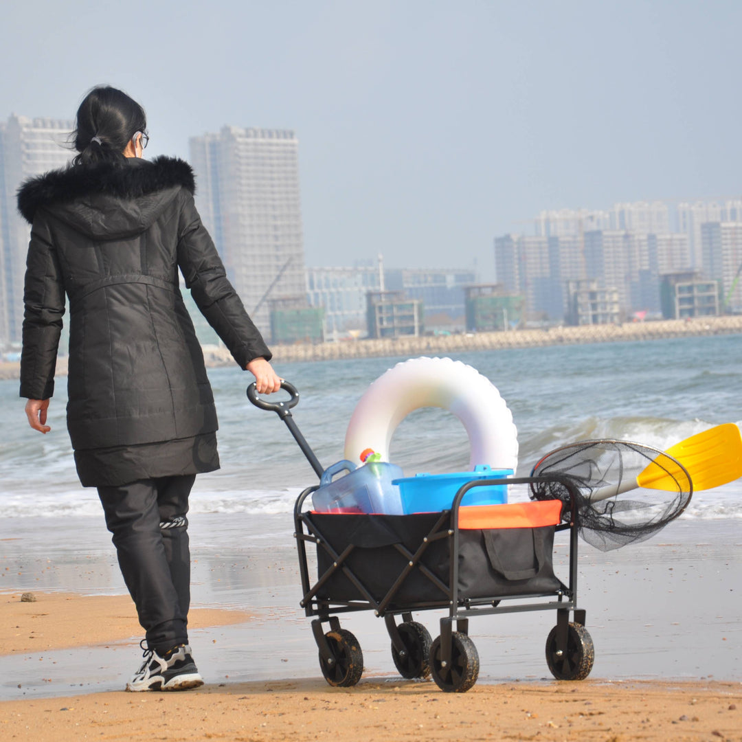 Folding Beach Utility Wagon Cart — 150 lb Capacity