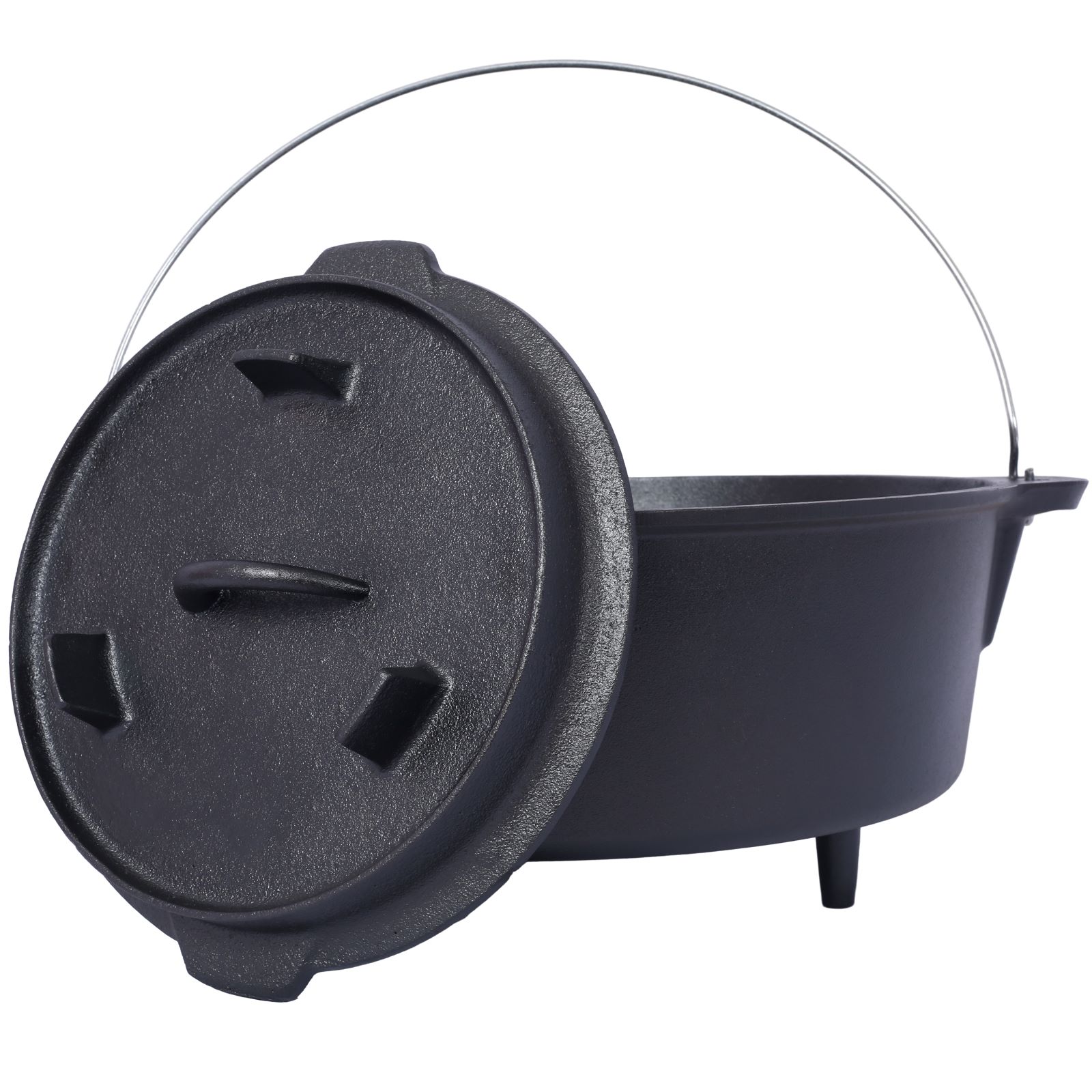 Pre-Seasoned Cast Iron Dutch Oven for Camping, Fireplace Cooking, BBQ & Baking, with Lid & Leg Base