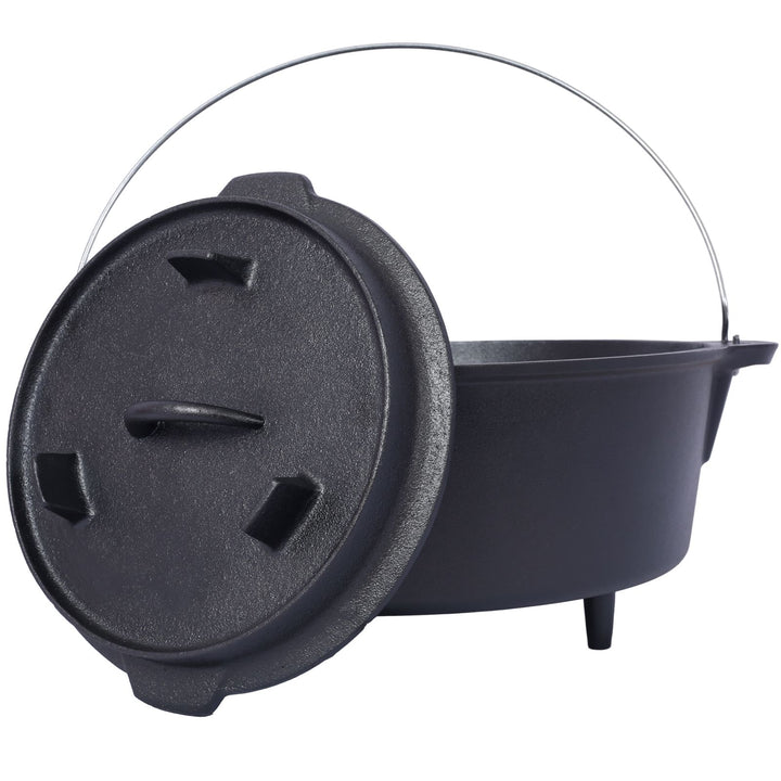 Pre-Seasoned Cast Iron Dutch Oven for Camping, Fireplace Cooking, BBQ &amp; Baking, with Lid &amp; Leg Base